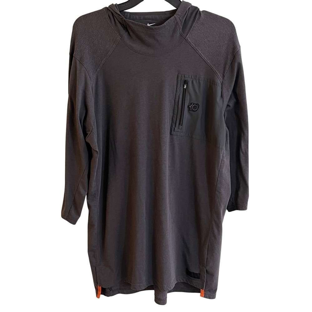 Nike Collab Kevin Durant Gray Hooded Dri Fit Pull Over T-Shirt Men's XL‎